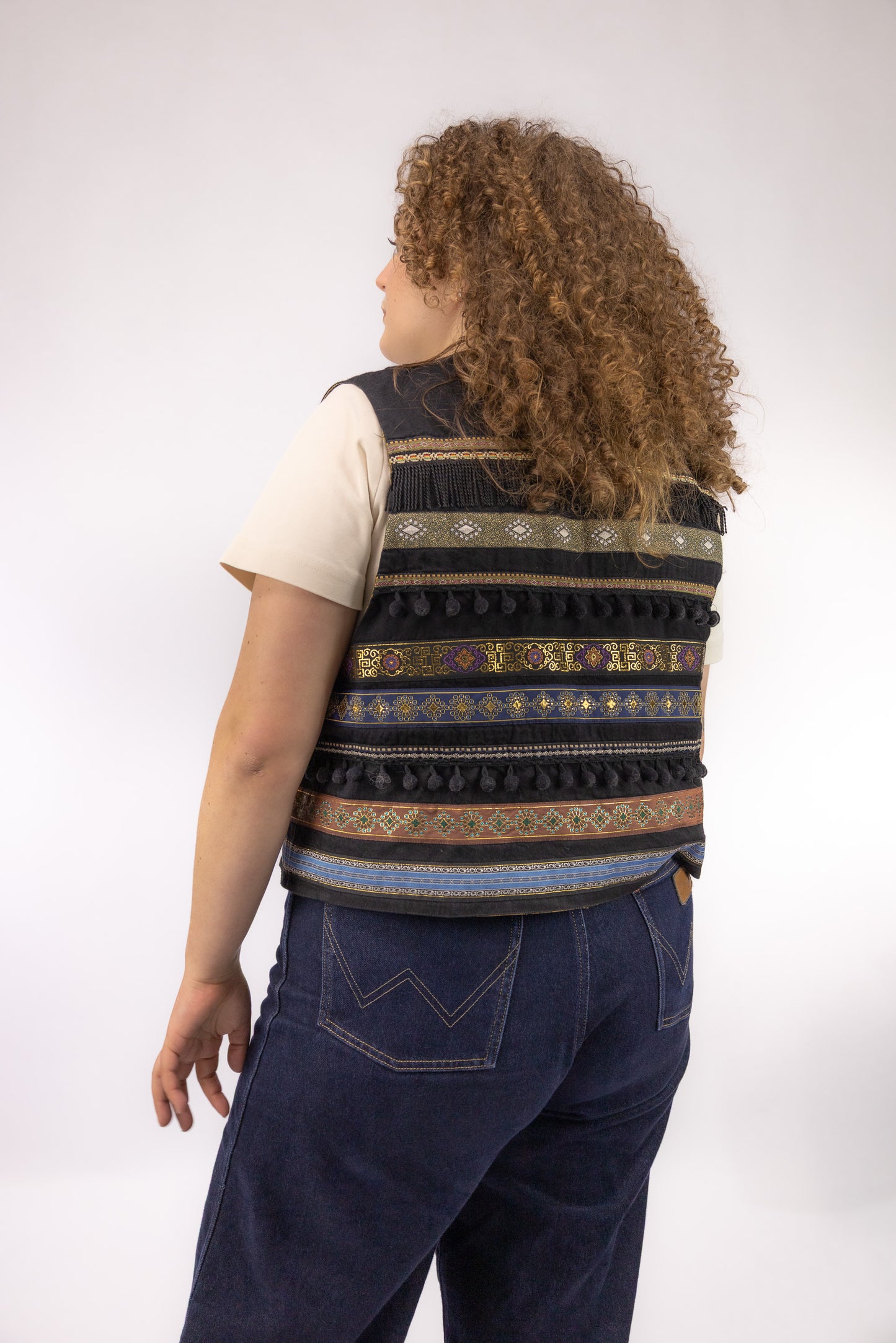 vintage gilet achterkant bohemian details gevoerd