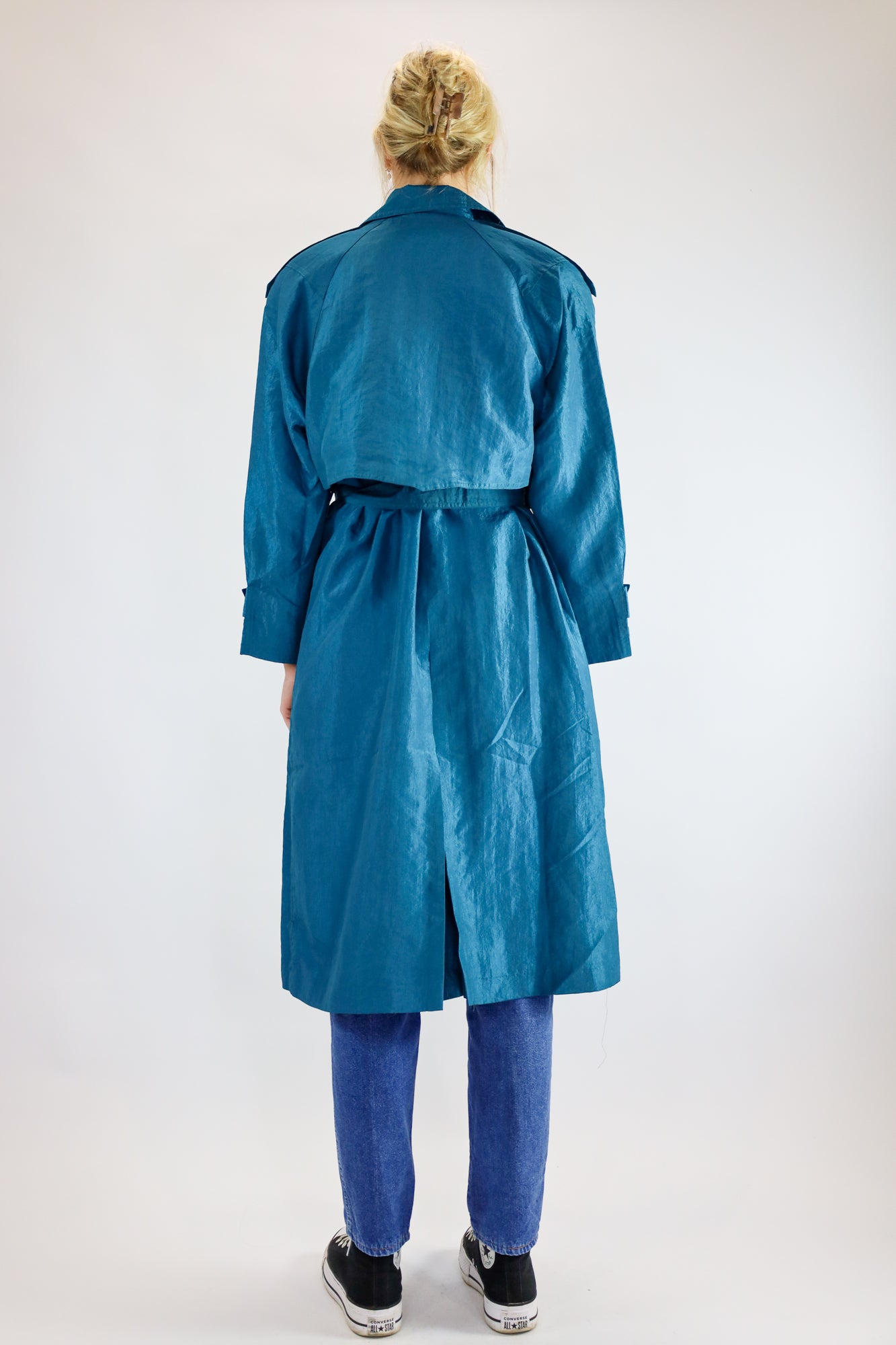 qyaora turquoise trench coat - L