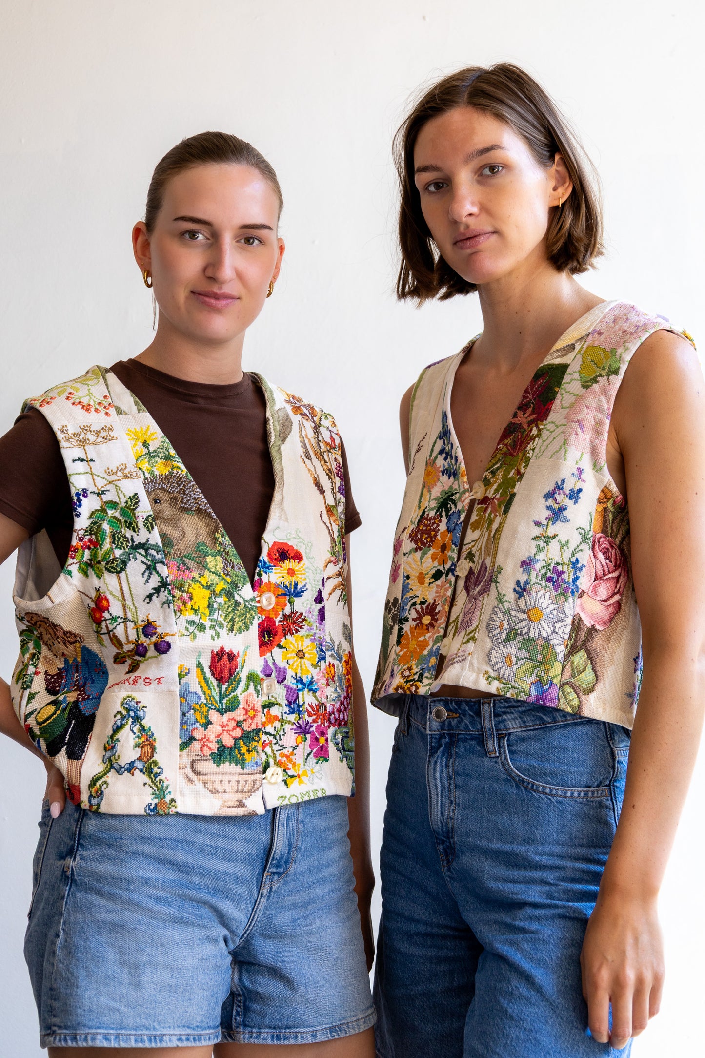 geborduurd gilet - bloemen -S/M