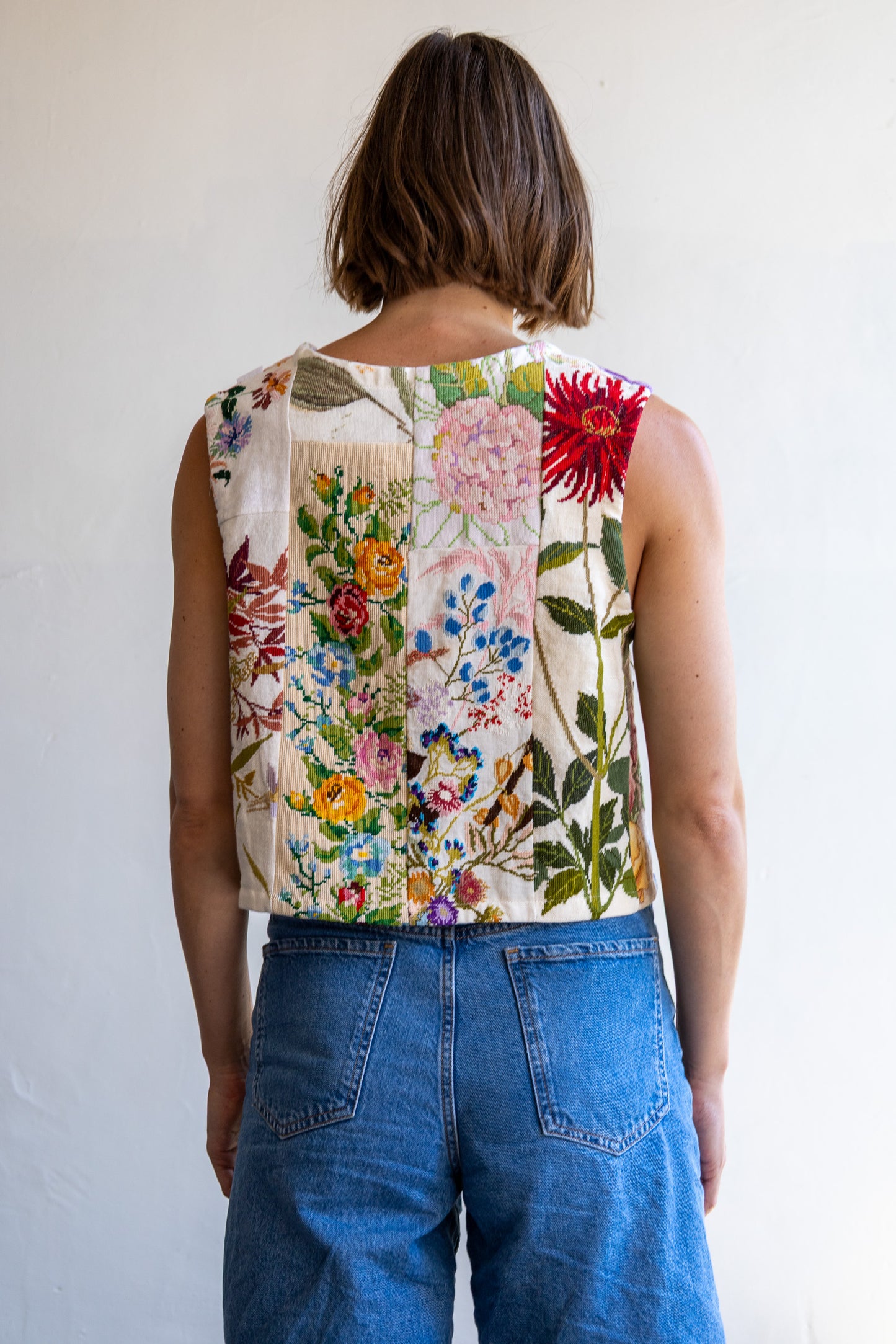geborduurd gilet - bloemen -S/M