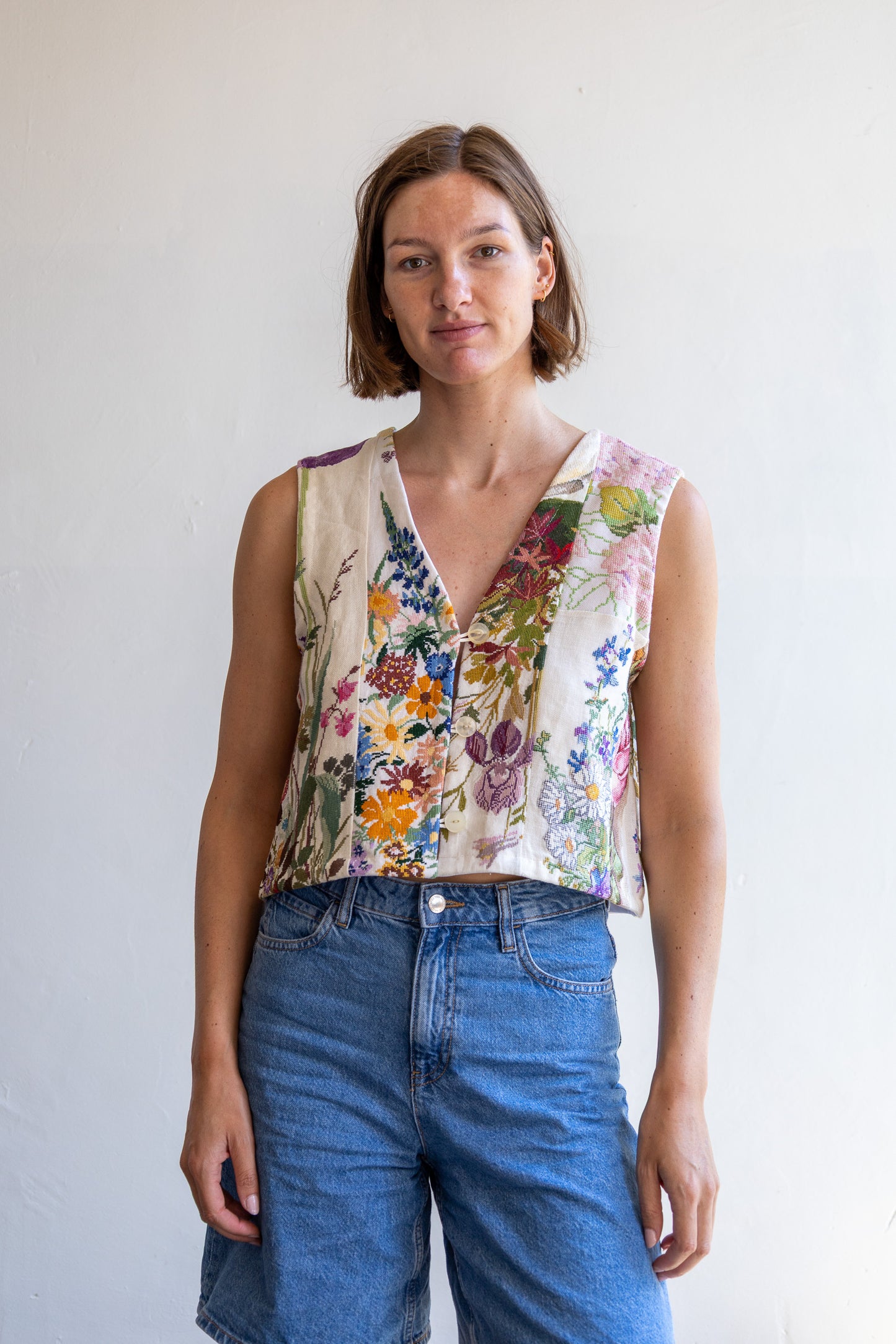 geborduurd gilet - bloemen -S/M
