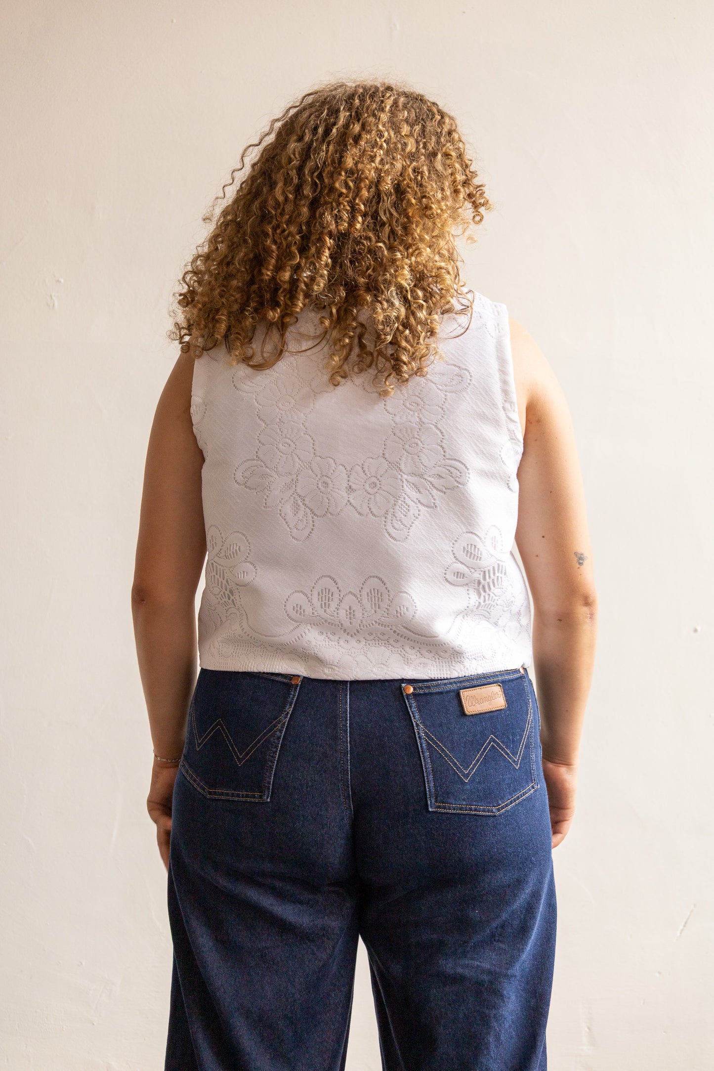 gilet van vintage tafelkleed - wit kant - L/XL