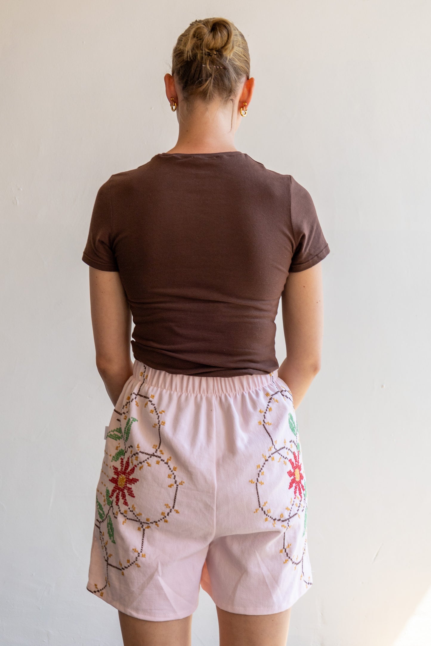 short van vintage tafelkleed - zuurstok roze - XS/S