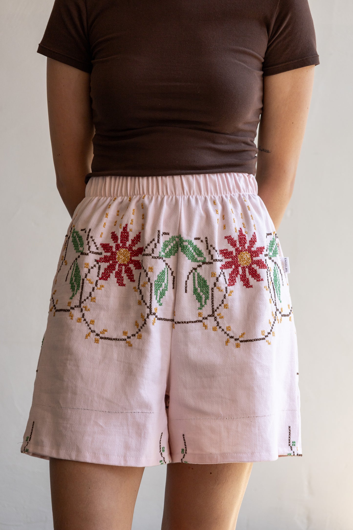 short van vintage tafelkleed - zuurstok roze - XS/S