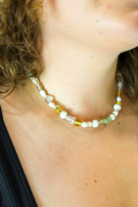 revived necklace - shells & yellow