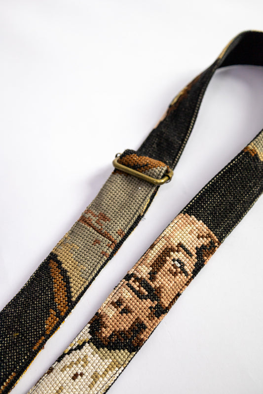 strap van vintage borduurwerk - man met hoed - verstelbaar
