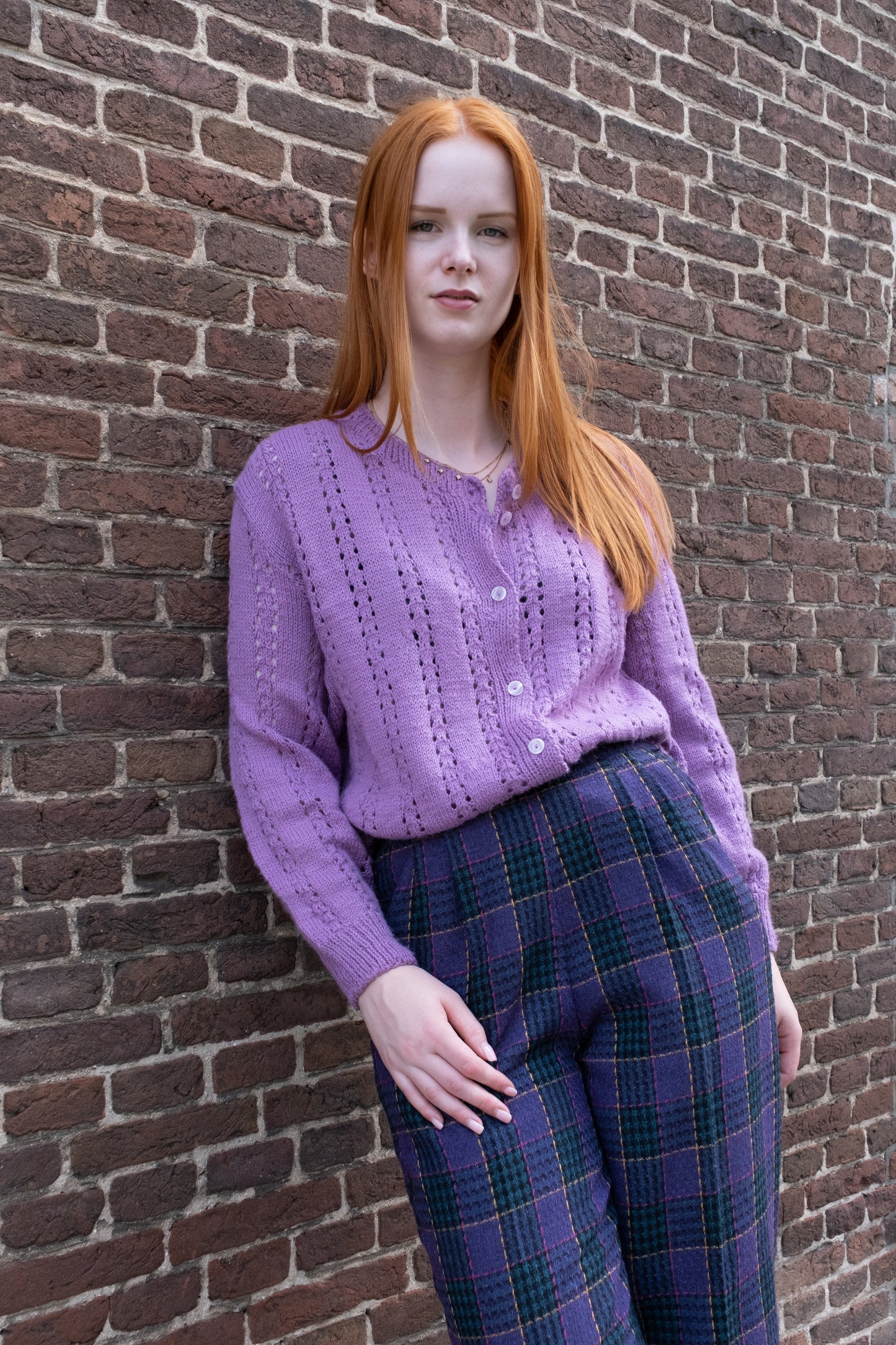 purple-paars-check-print-knit-trui-vest-retro-vintage-oldskool