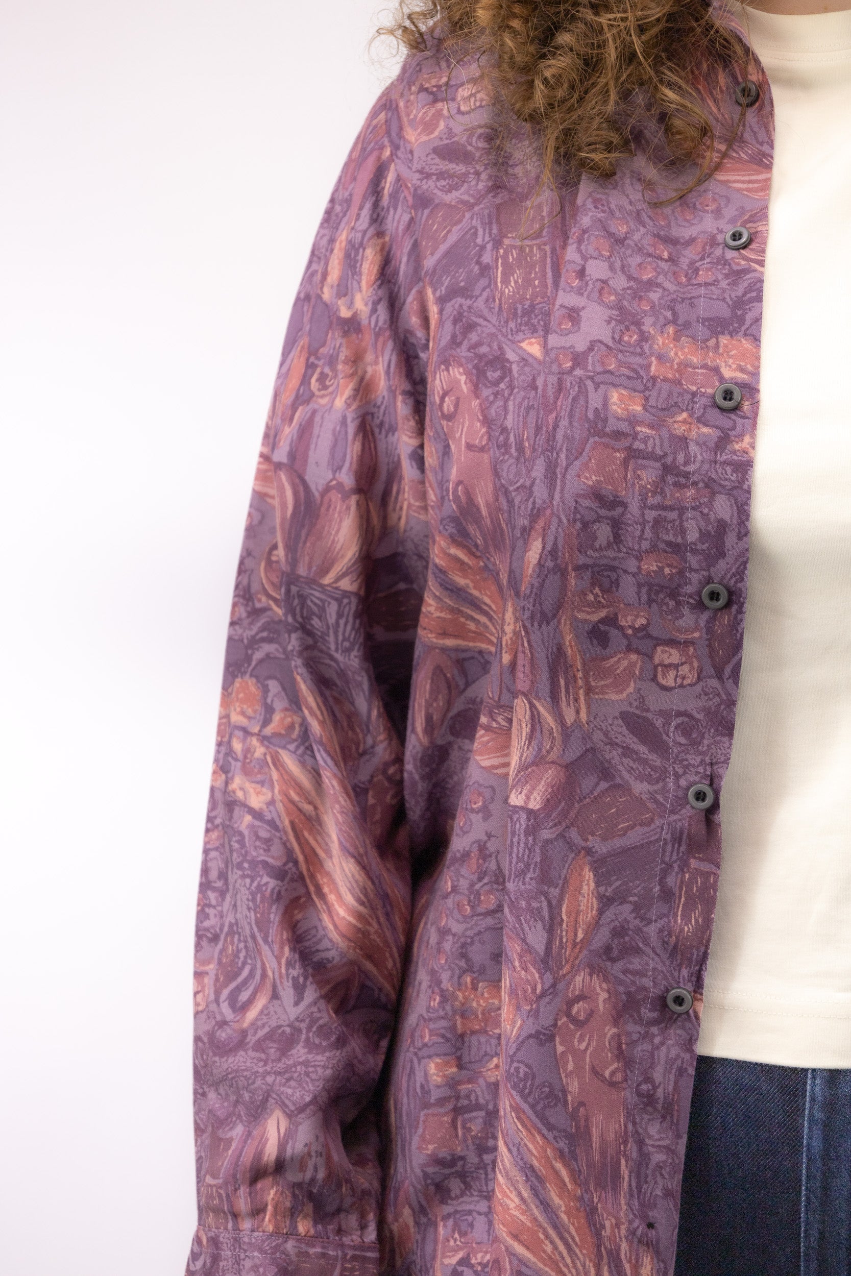 detail vintage blouse viscose all over print roze paars patroon