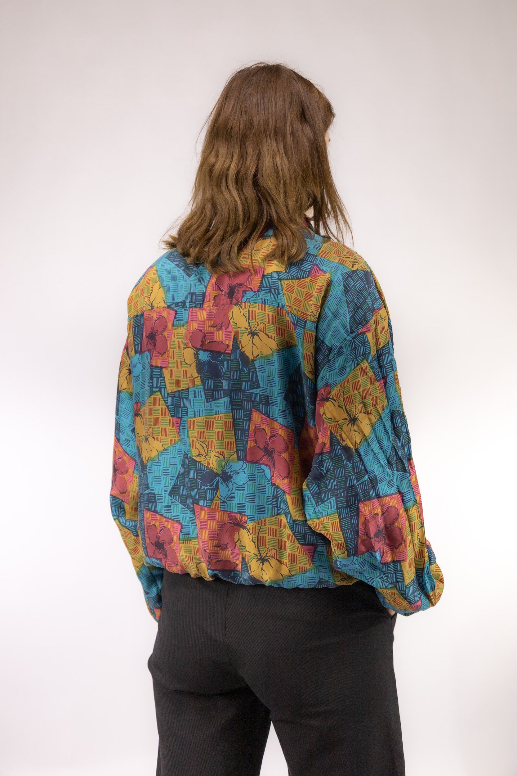 detail bomberjack zijde stof patroon glans vintage