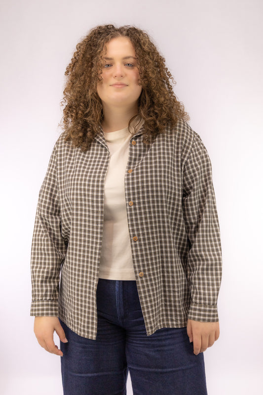 Vintage check print blouse met oversized fit en lange mouwen – vooraanzicht
