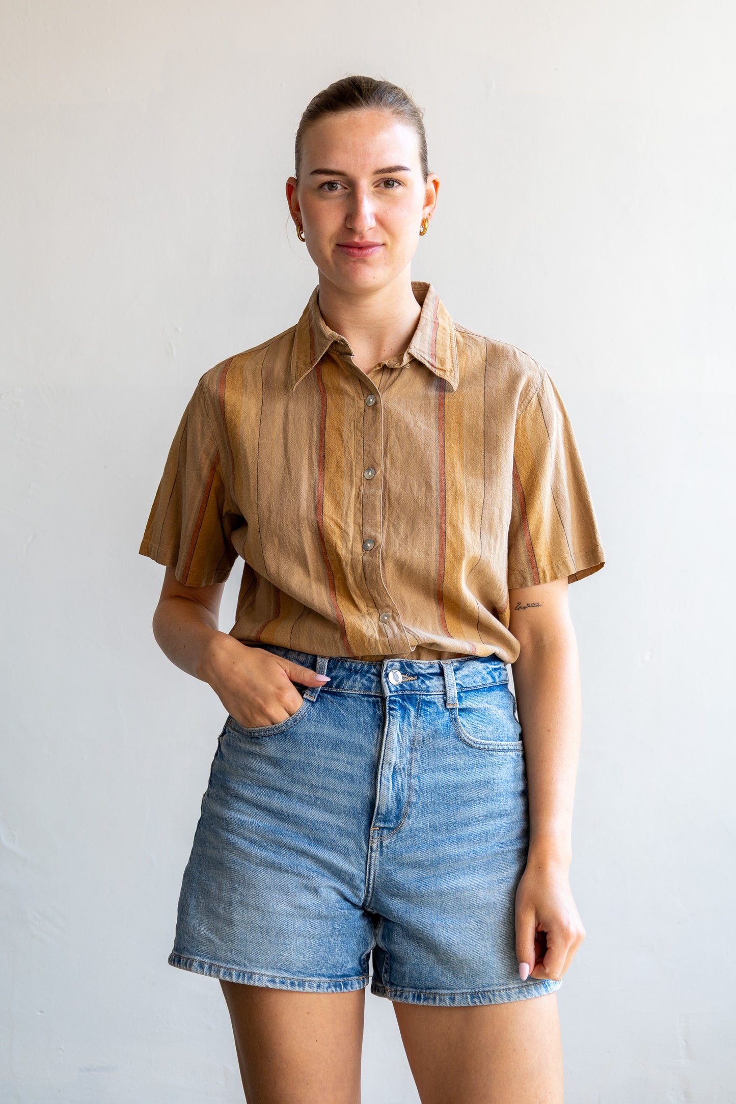 vintage bruin gestreepte blouse Wild Roses
