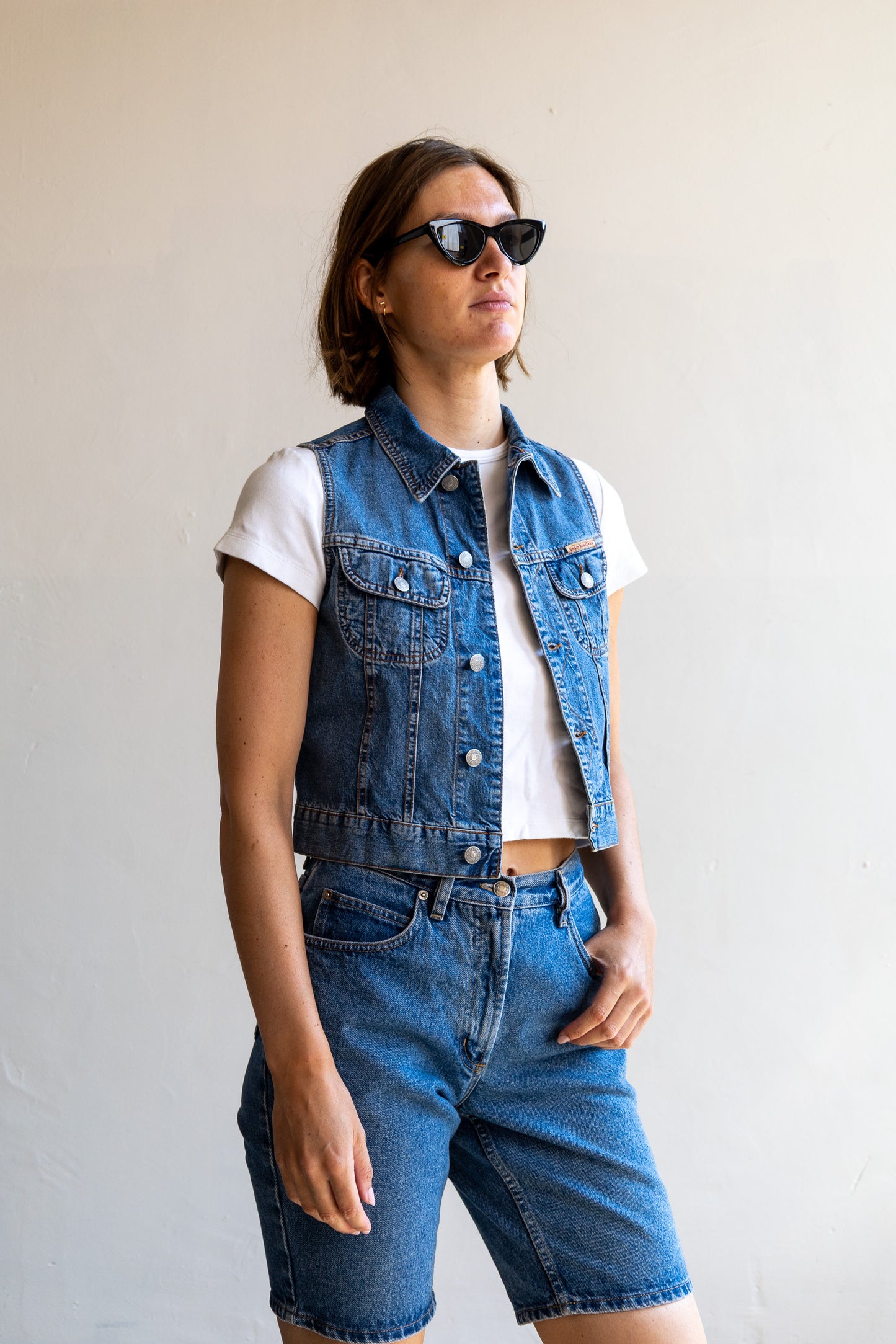 pearl denim gilet - S