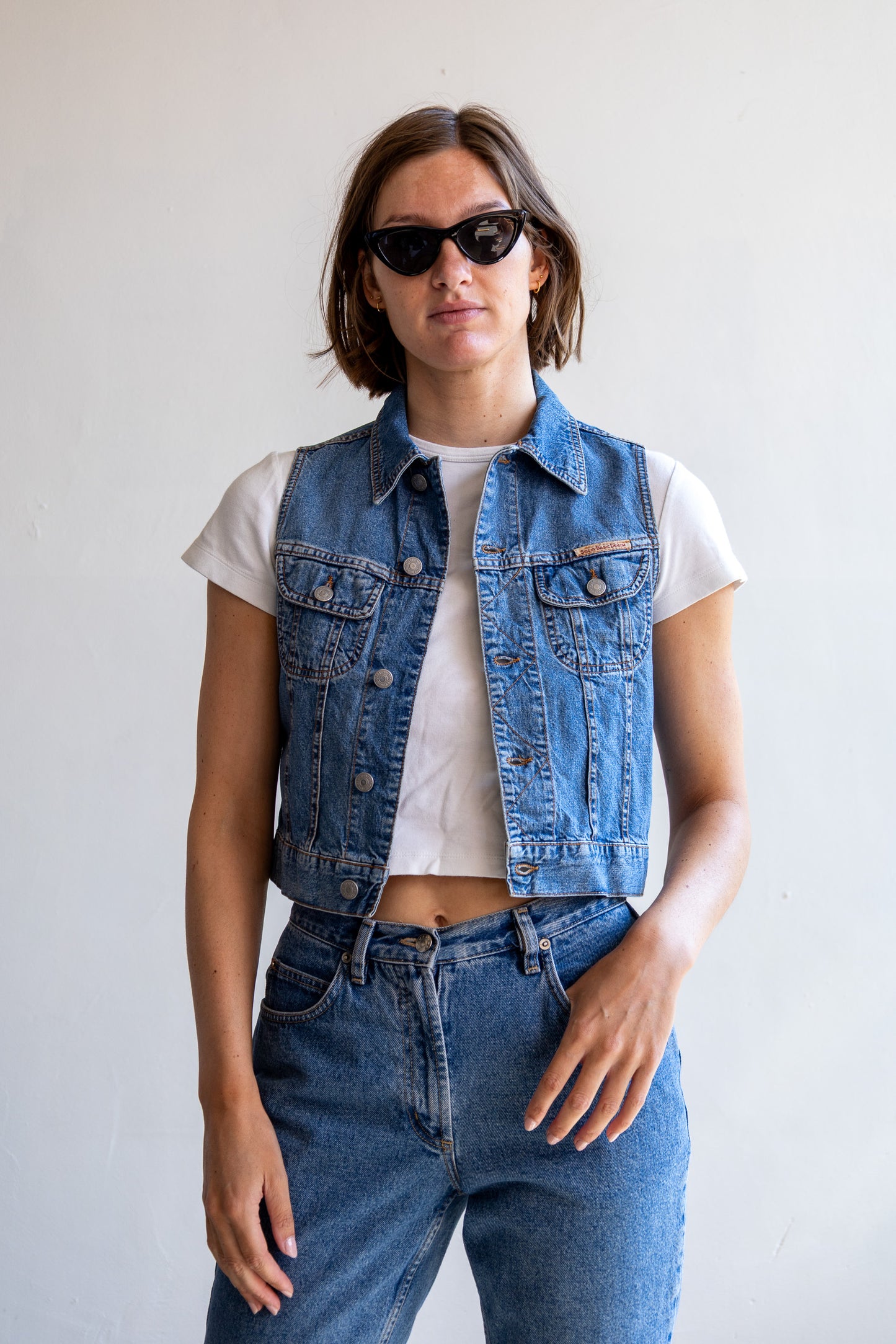 pearl denim gilet - S