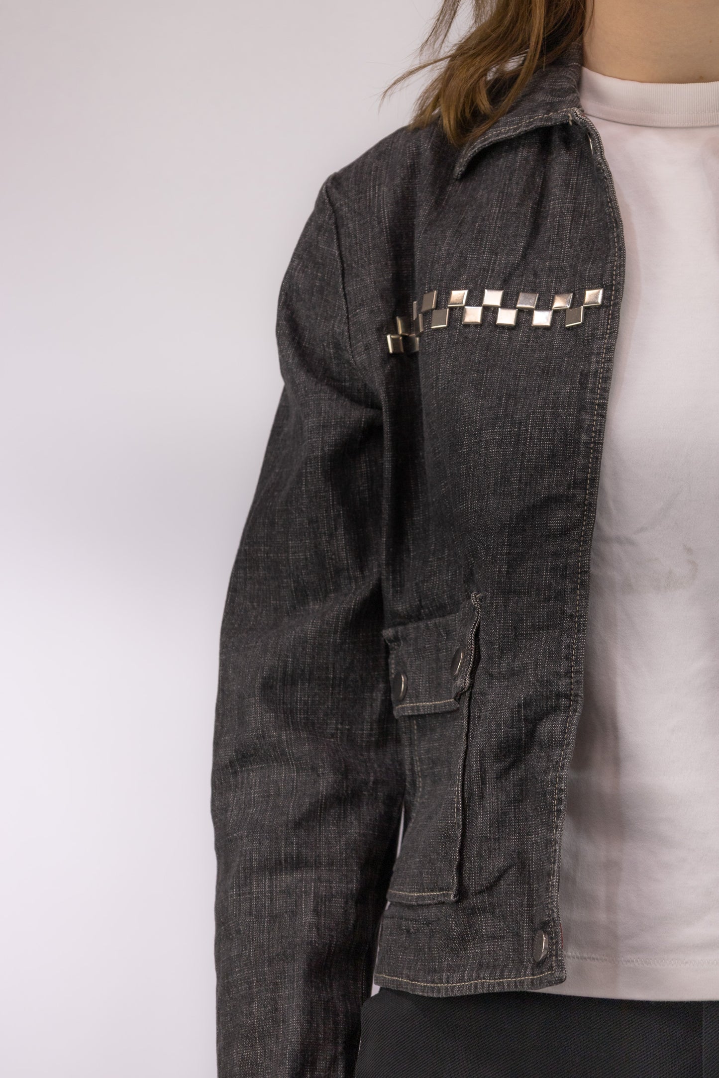 detail denim jacket kaarten print schoppen harten klavers geblokt Casagrande