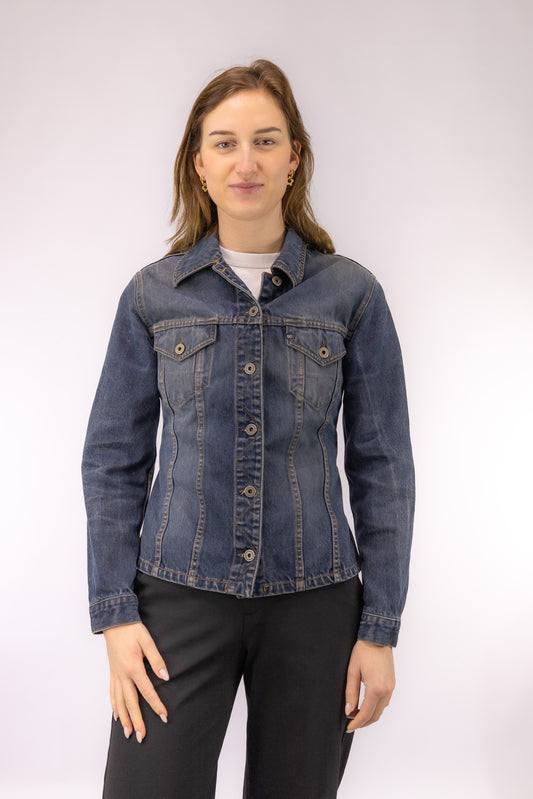 Miss Sixty vintage denim jacket met getailleerde pasvorm en knoopsluiting – vooraanzicht