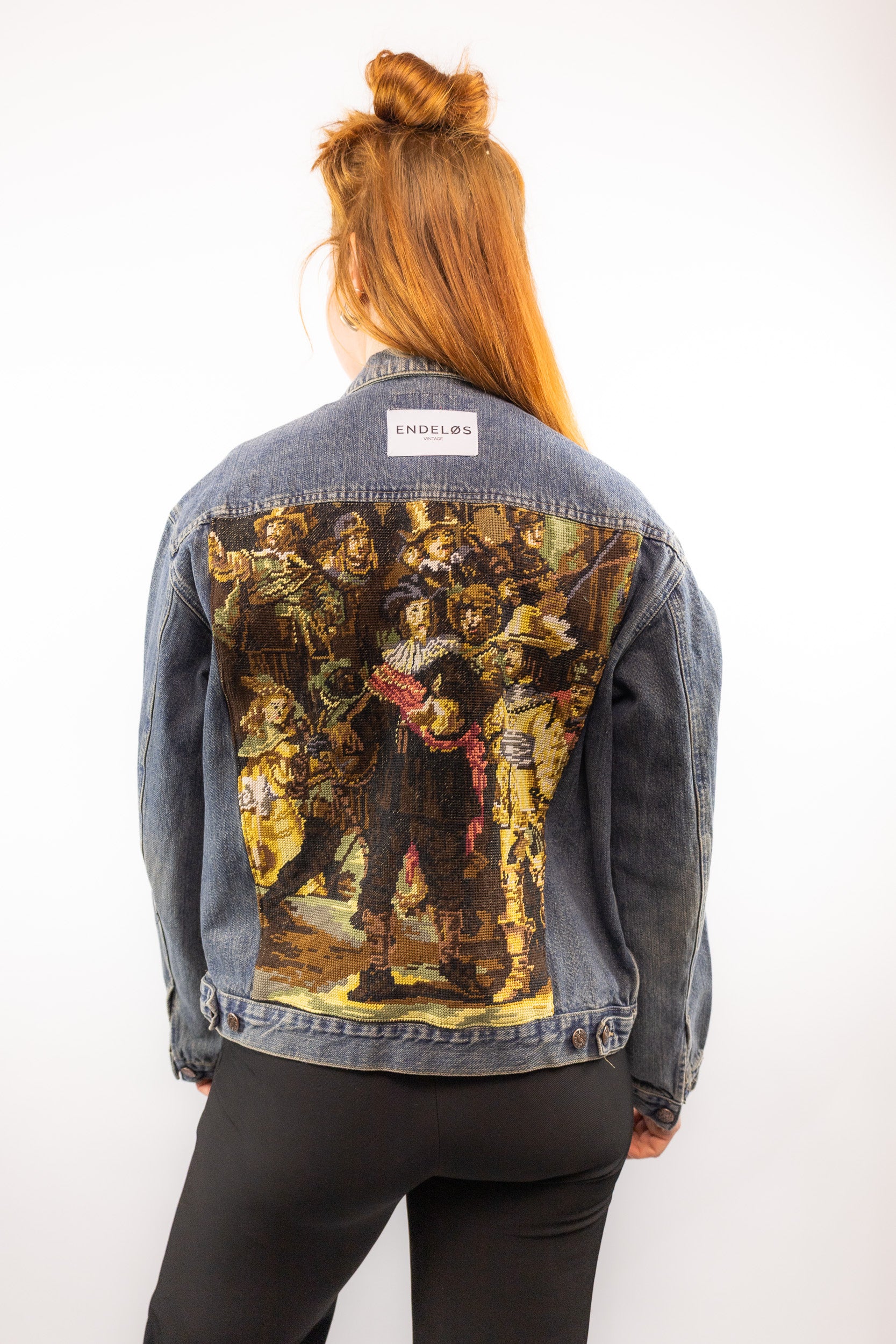 vintage denim jack one of a kind met de nachtwacht op achterpand