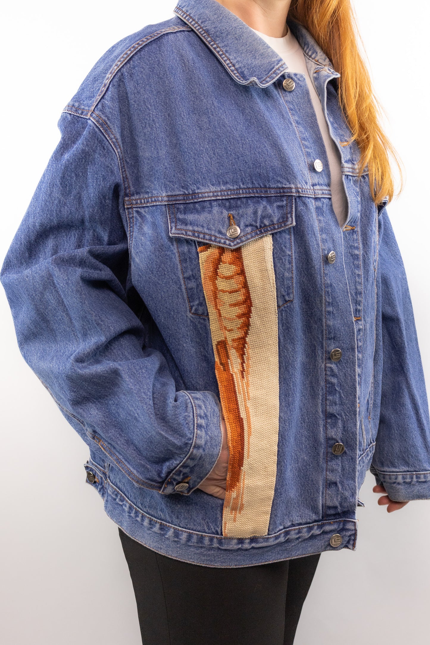 voorpand uniek denim jack met borduur detail