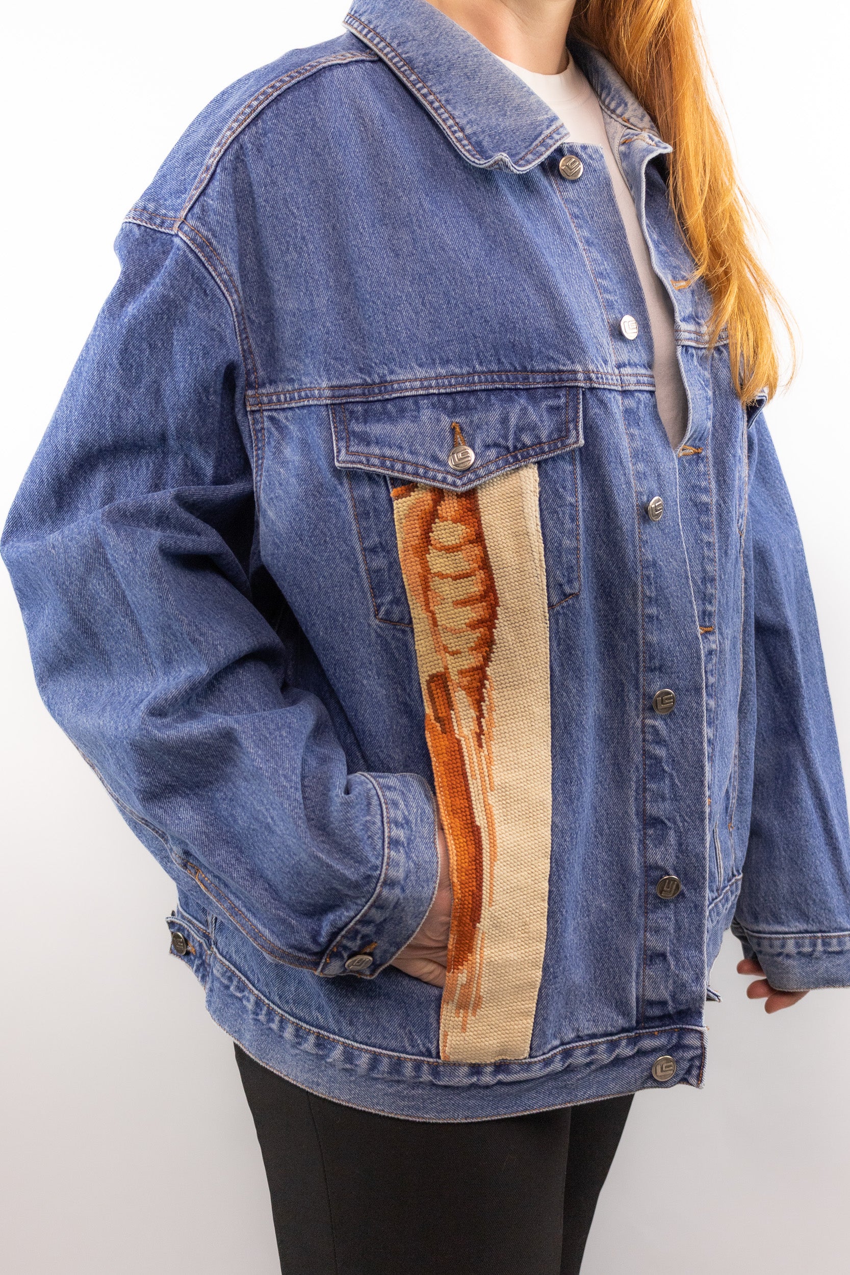 voorpand uniek denim jack met borduur detail