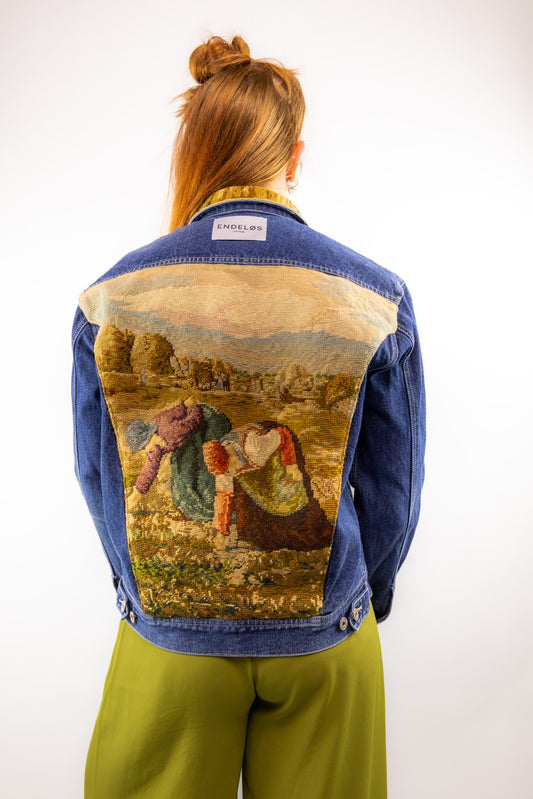 achterkant vintage denim jacket crosstitch