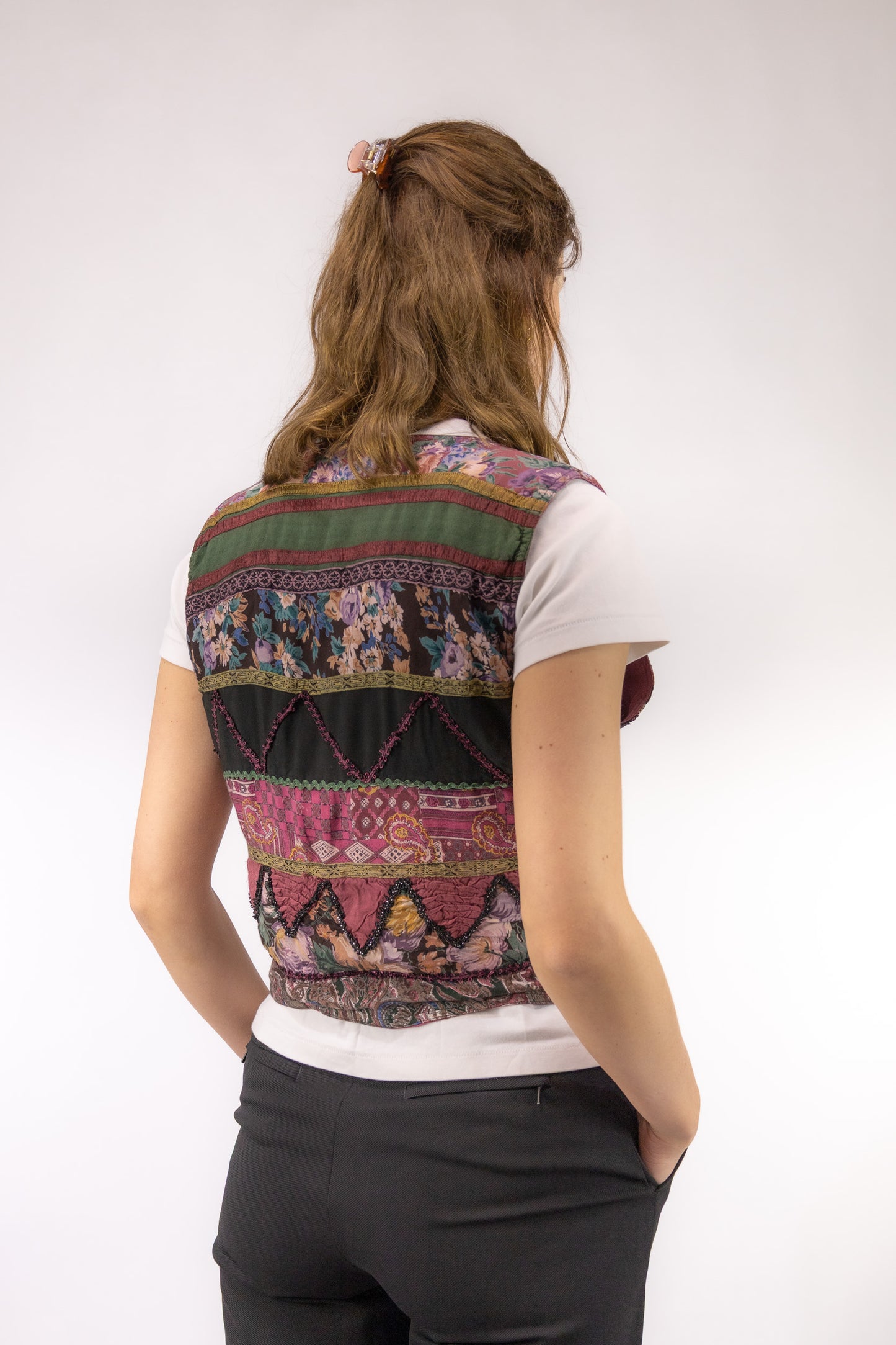 gilet achterkant bordeaux patchwork gevoerd bohemian uitstralin