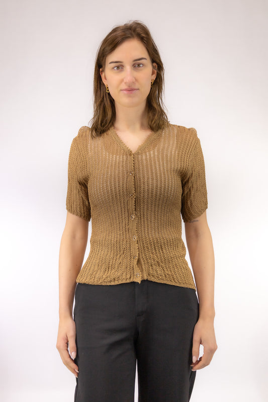 vintage gouden vest voorkant openvallend JinFeng ingeweven patroon