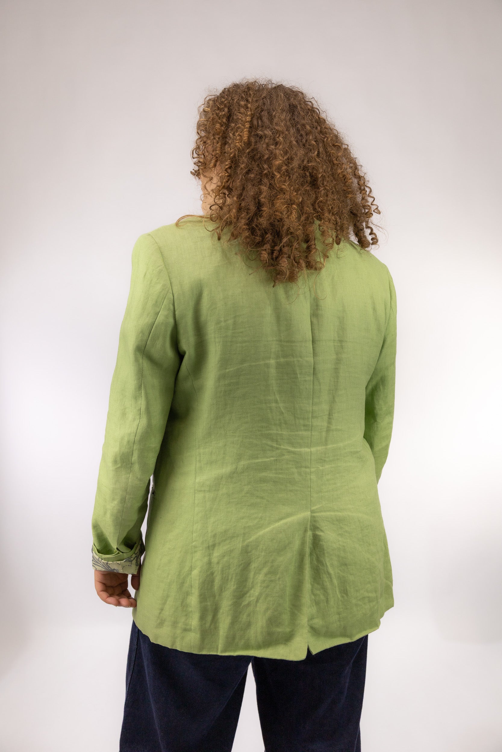 oversized vintage groene blazer achterkant linnen katoen relaxte pasvorm