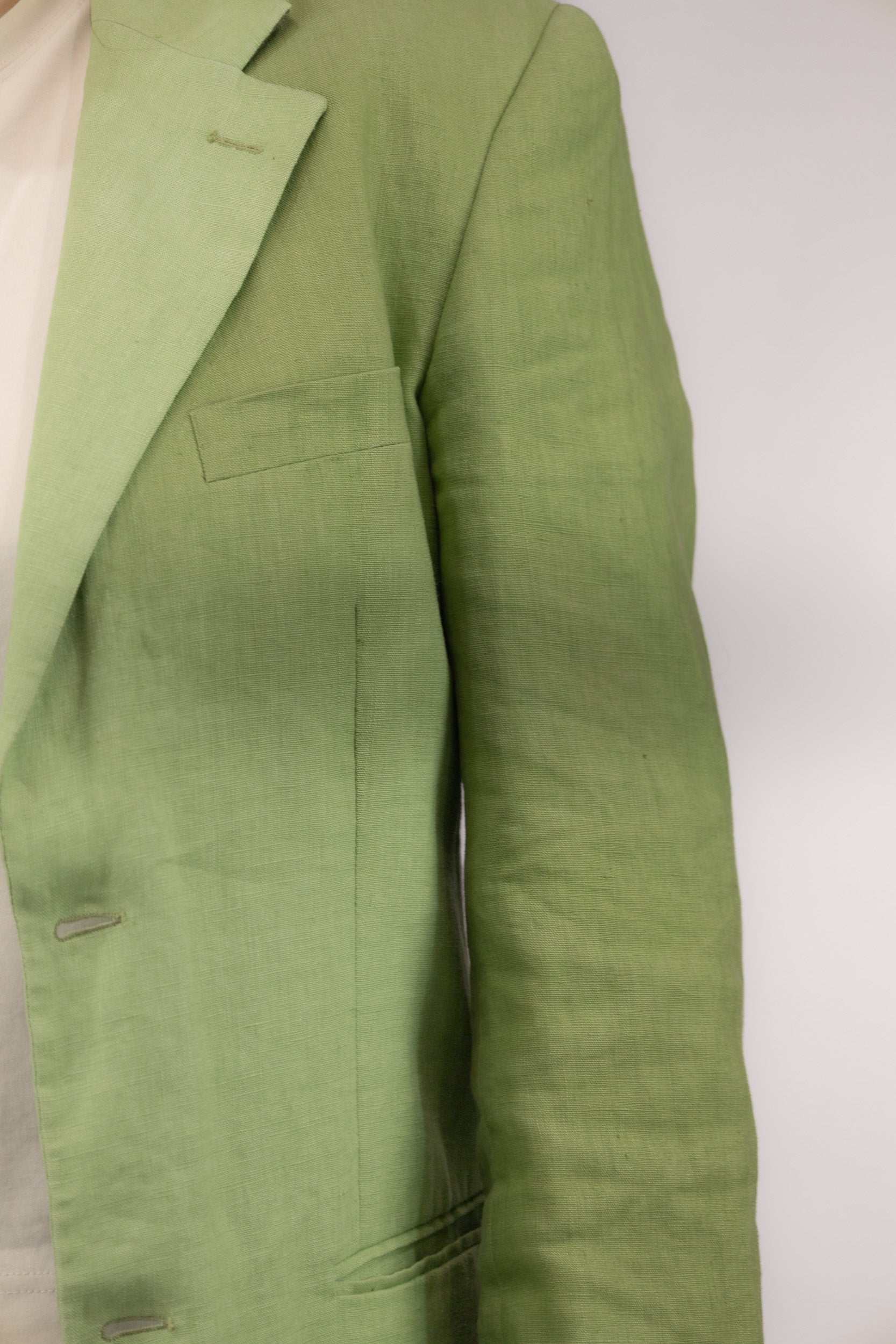 detail vintage blazer groen stof linnen katoen voering