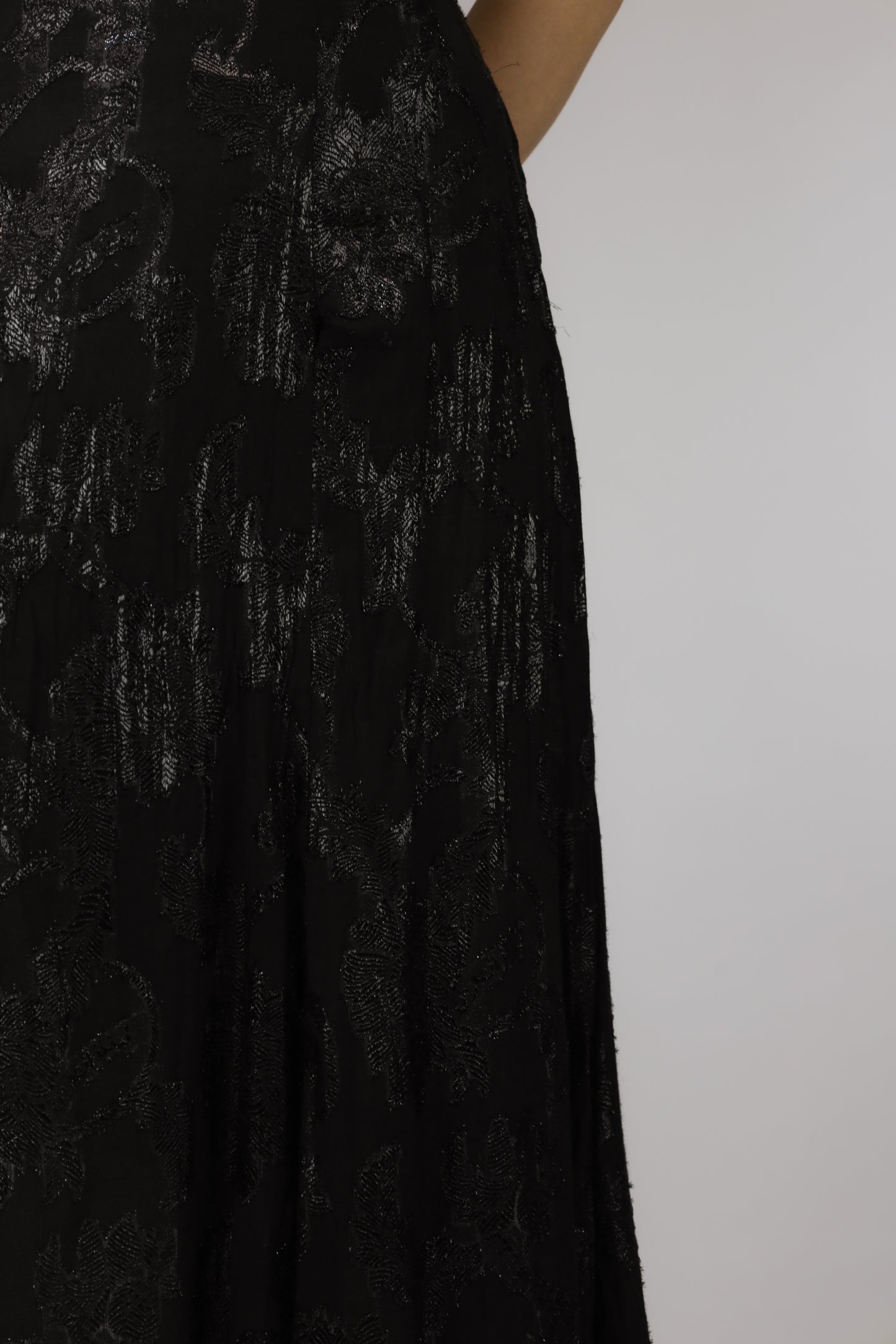 Detail van jacquard geweven bloemen dessin en stofstructuur van vintage rok