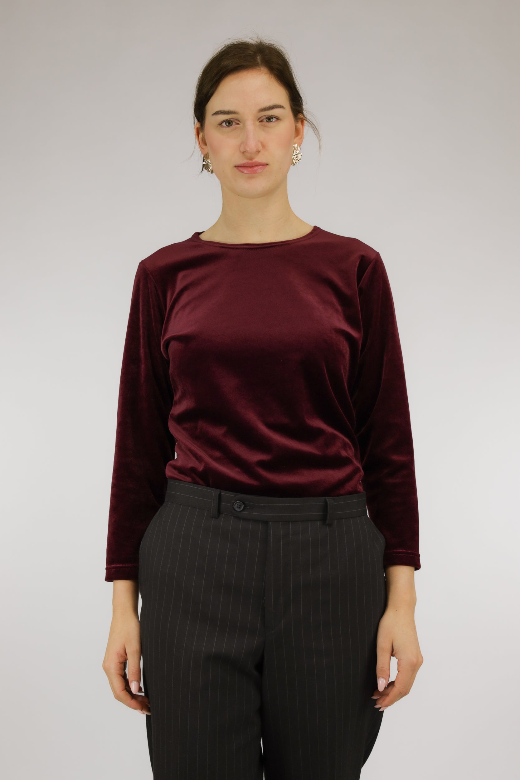 Bordeauxrode vintage velvet top, vooraanzicht