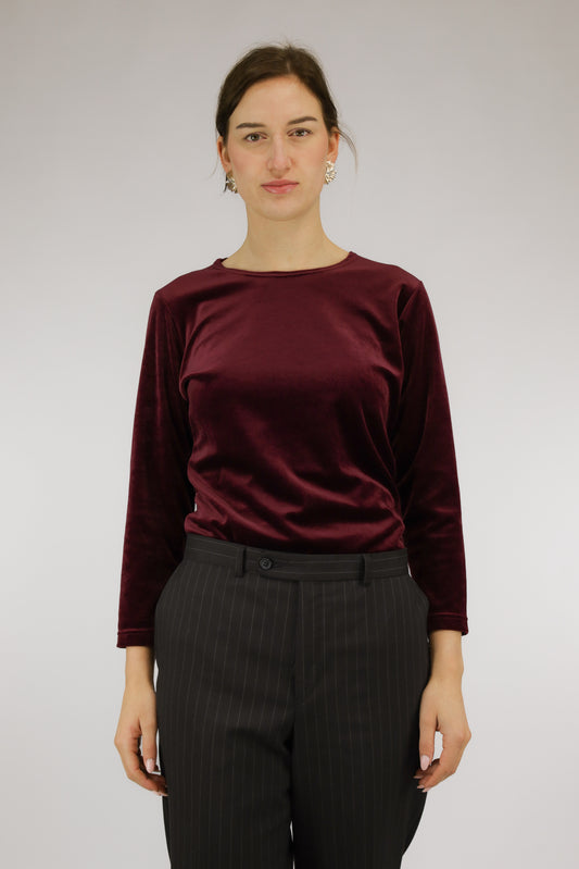 Bordeauxrode vintage velvet top, vooraanzicht
