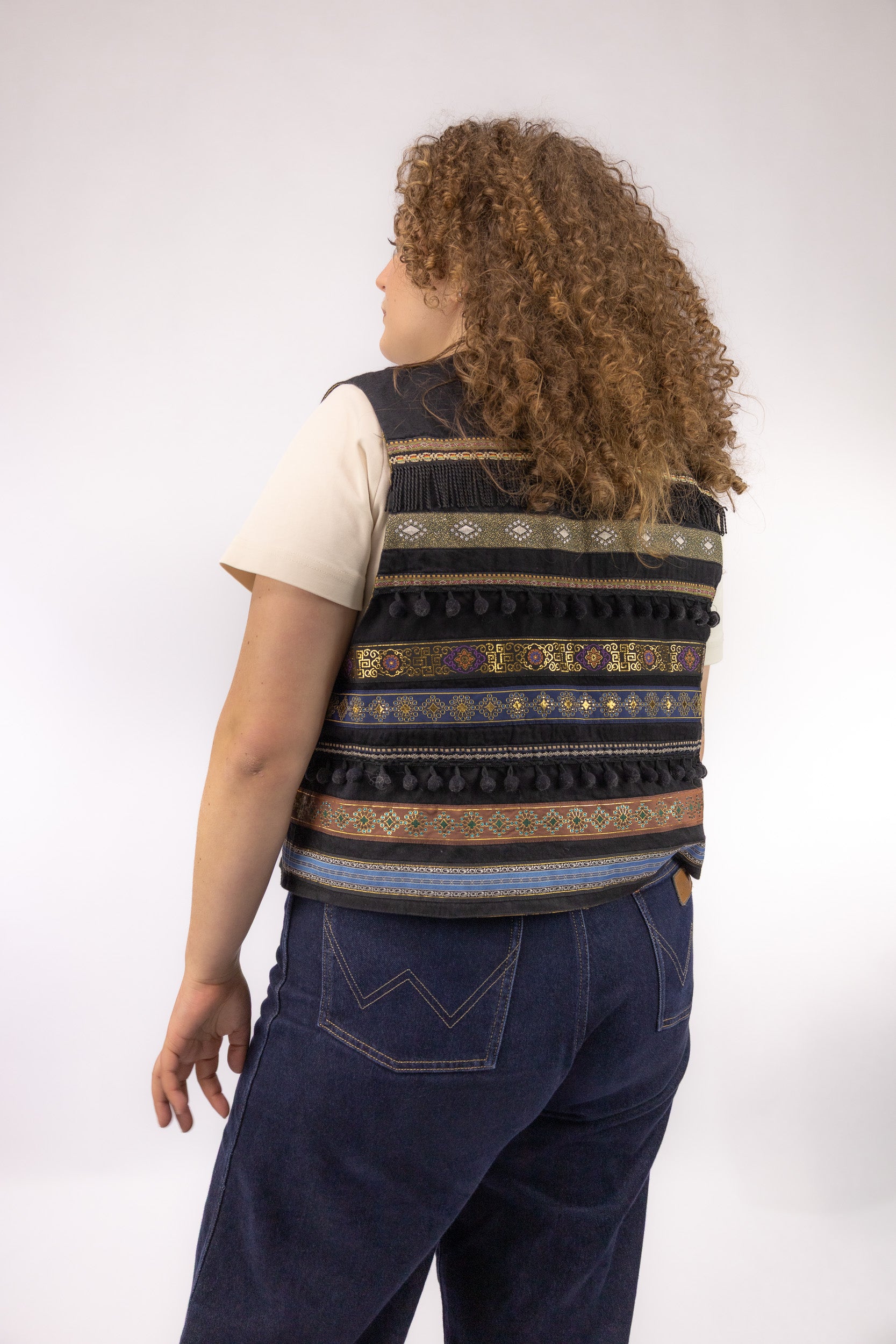 vintage gilet achterkant bohemian details gevoerd