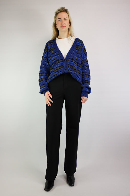 Oversized vest met V-hals en ingebreid blokpatroon in blauwtinten