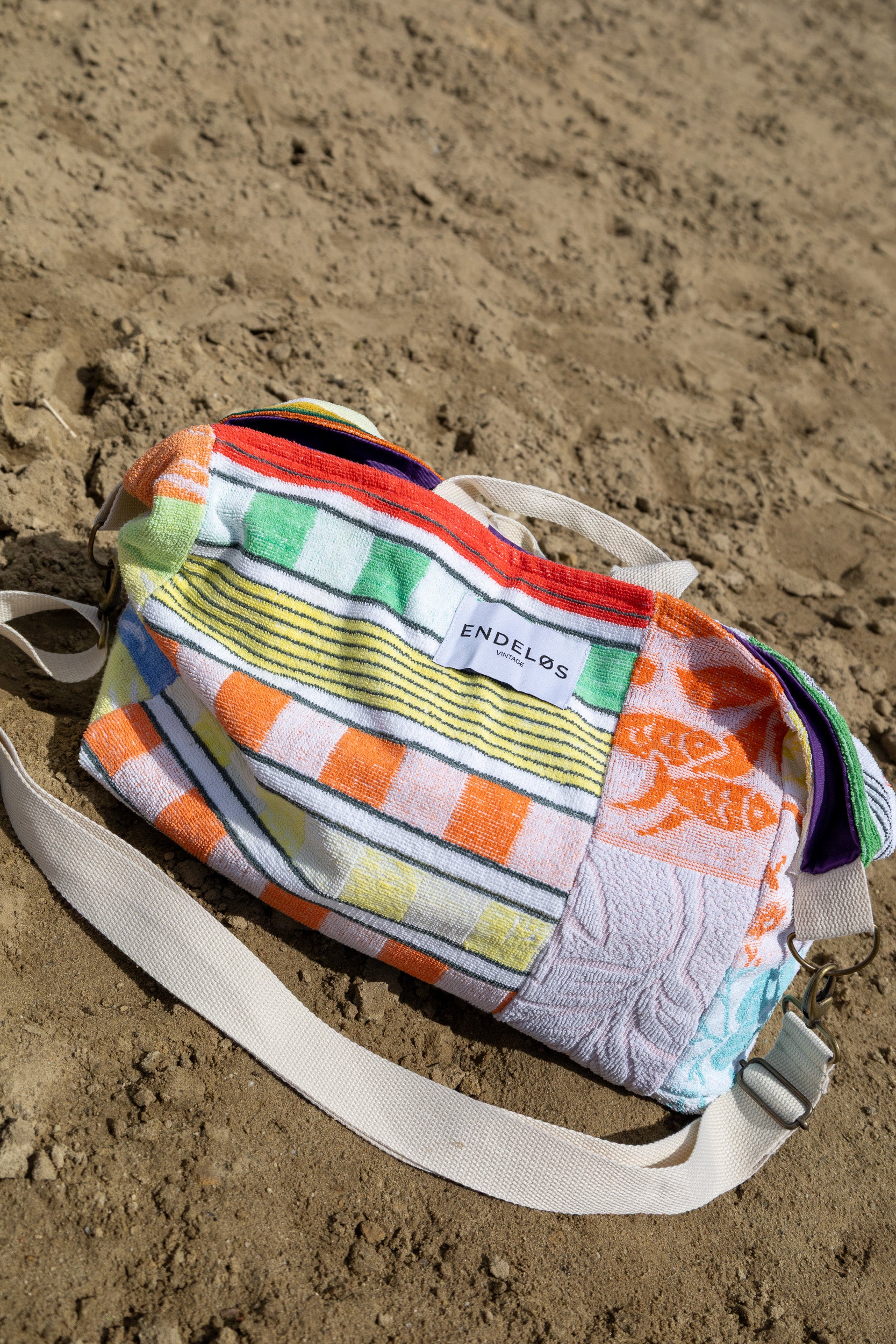 handgemaakte vintage handdoek tas voorkant badstof structuur