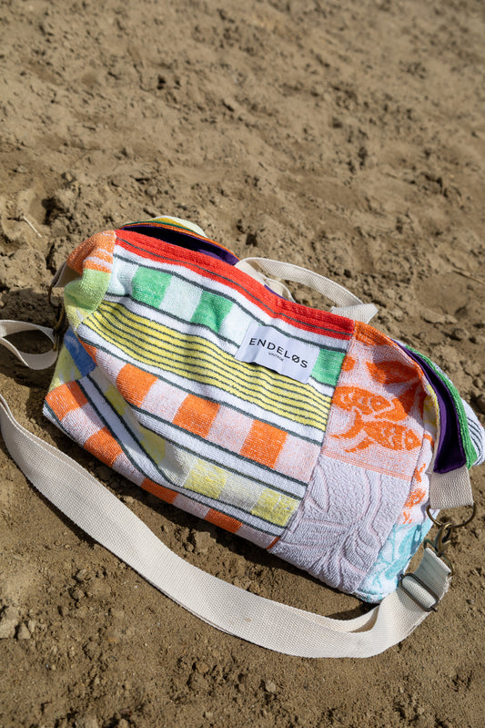 handgemaakte vintage handdoek tas voorkant badstof structuur