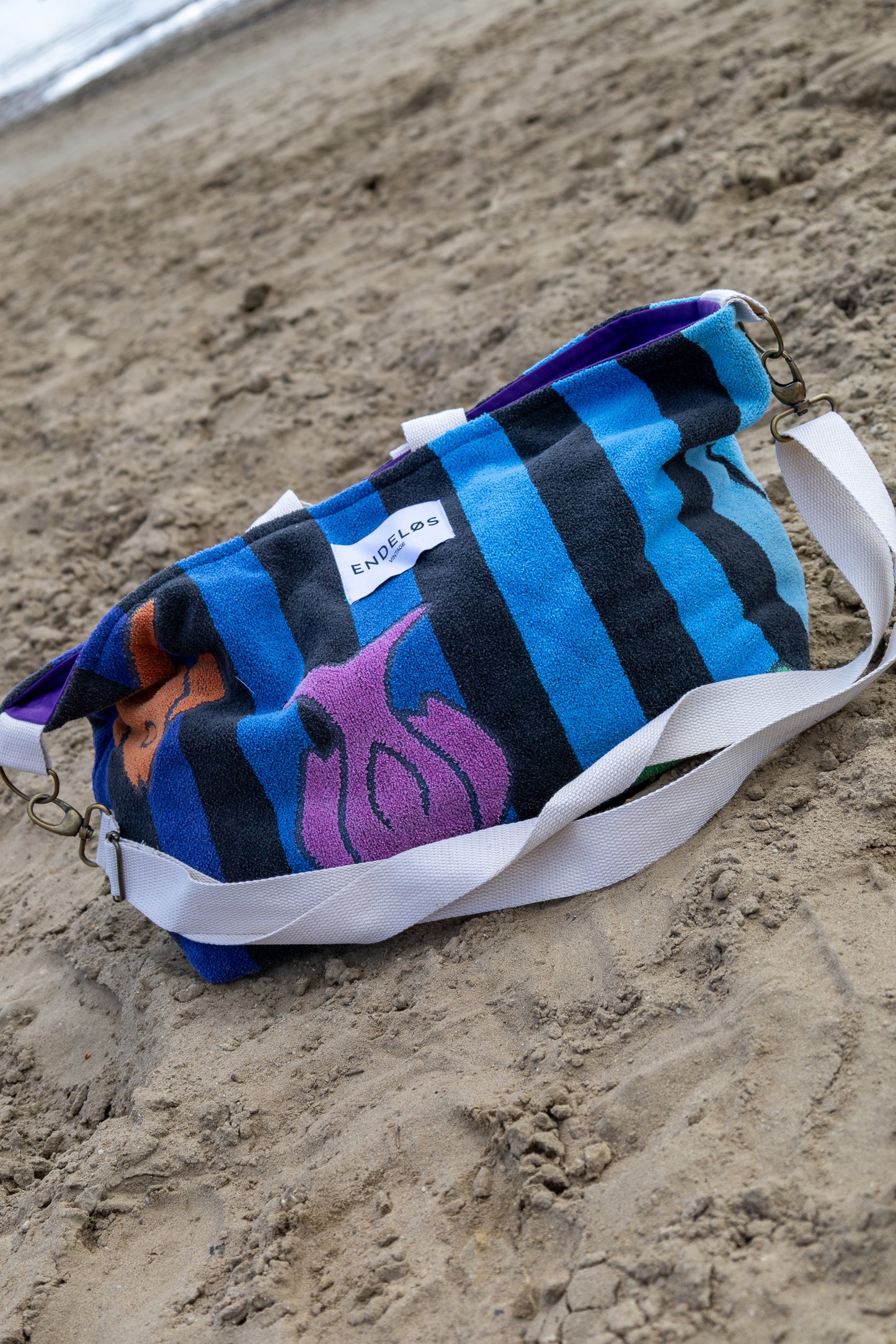 shopper tas van vintage handdoek - vissen - M