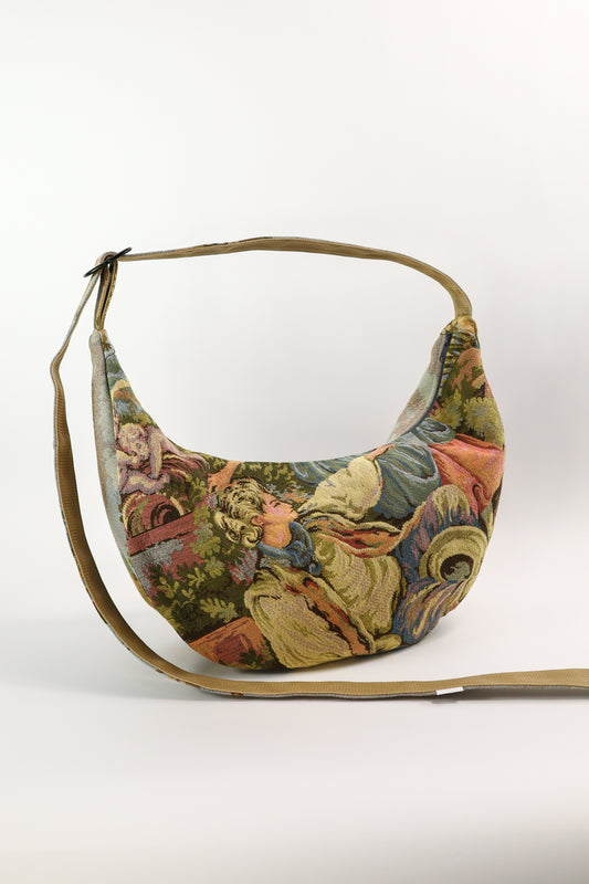 XL crossbody bag van gobelin wandkleed en vintage stoffen,