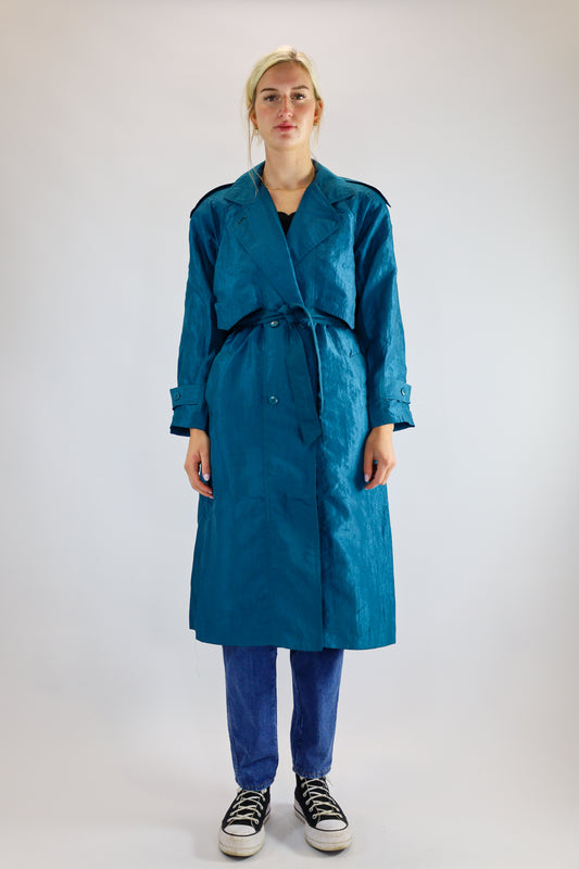 qyaora turquoise trench coat - L