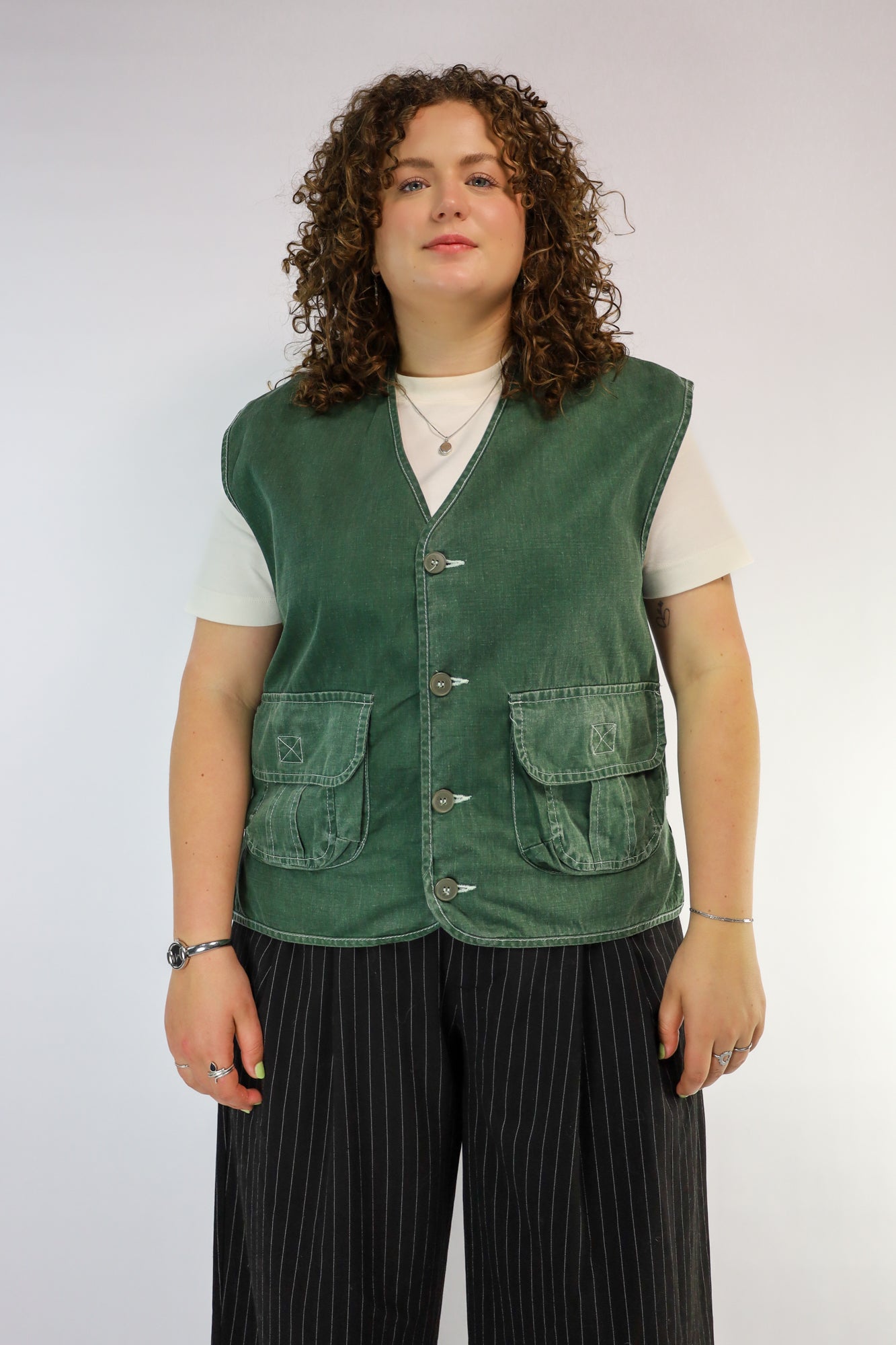 Groen vintage gilet van Train Sportswear met opgestikte zakken