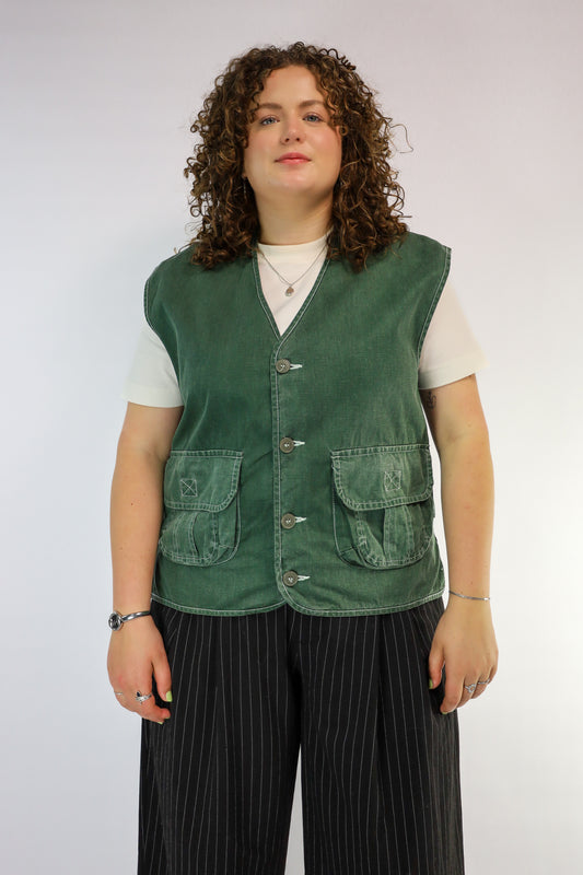 Groen vintage gilet van Train Sportswear met opgestikte zakken