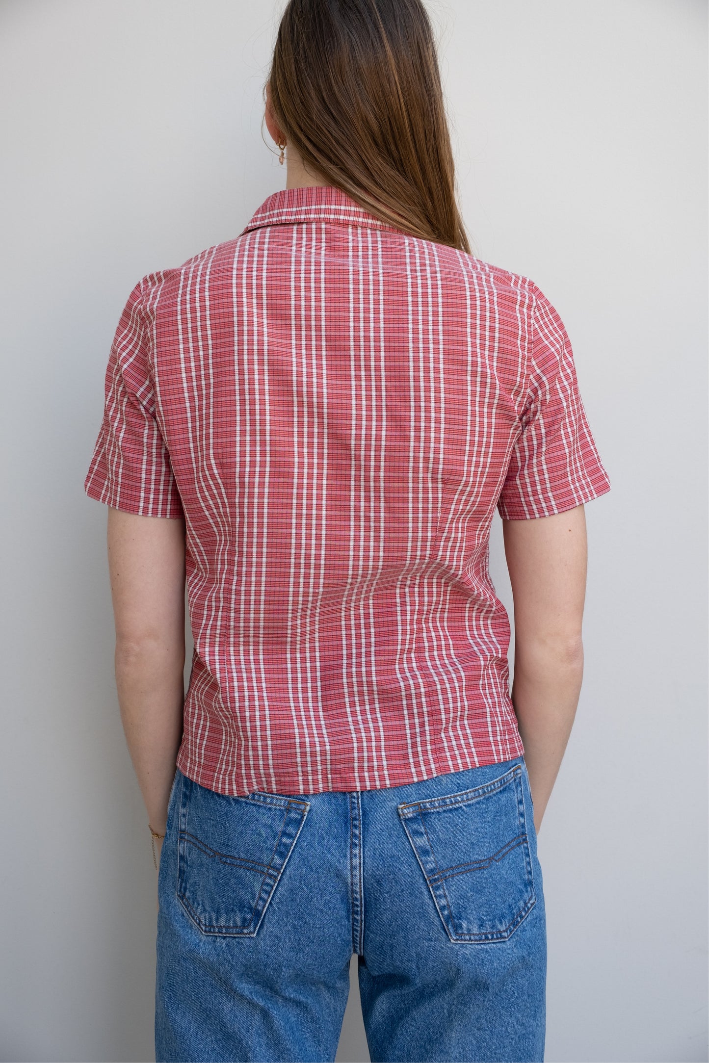 checked blouse - M